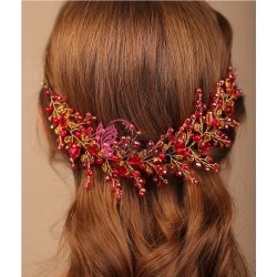 Accesoriu elegant pentru decor par AP002PP Auriu cu cristale Rosii si Aurii + 2 agrafe